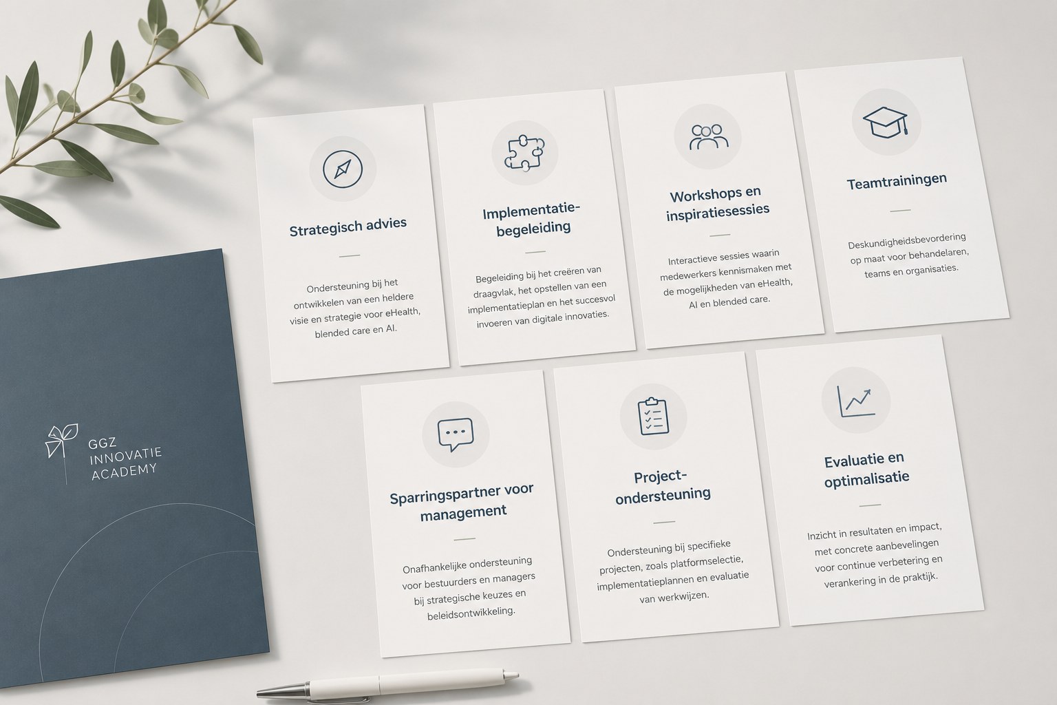 Overzicht van de verschillende adviesvormen, gepresenteerd als een set kaarten