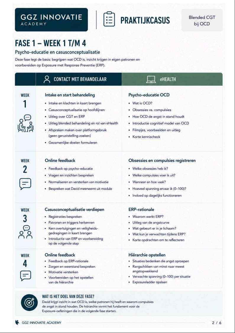 Voorbeeld van een week-tot-week behandeltraject met blended care