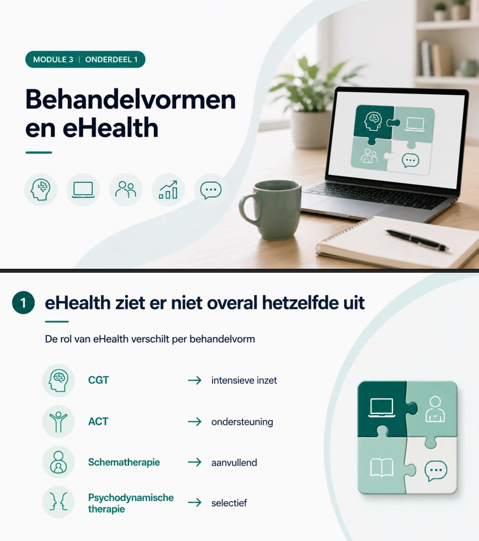 Voorbeeld van een module-slide met uitleg over eHealth per behandelvorm